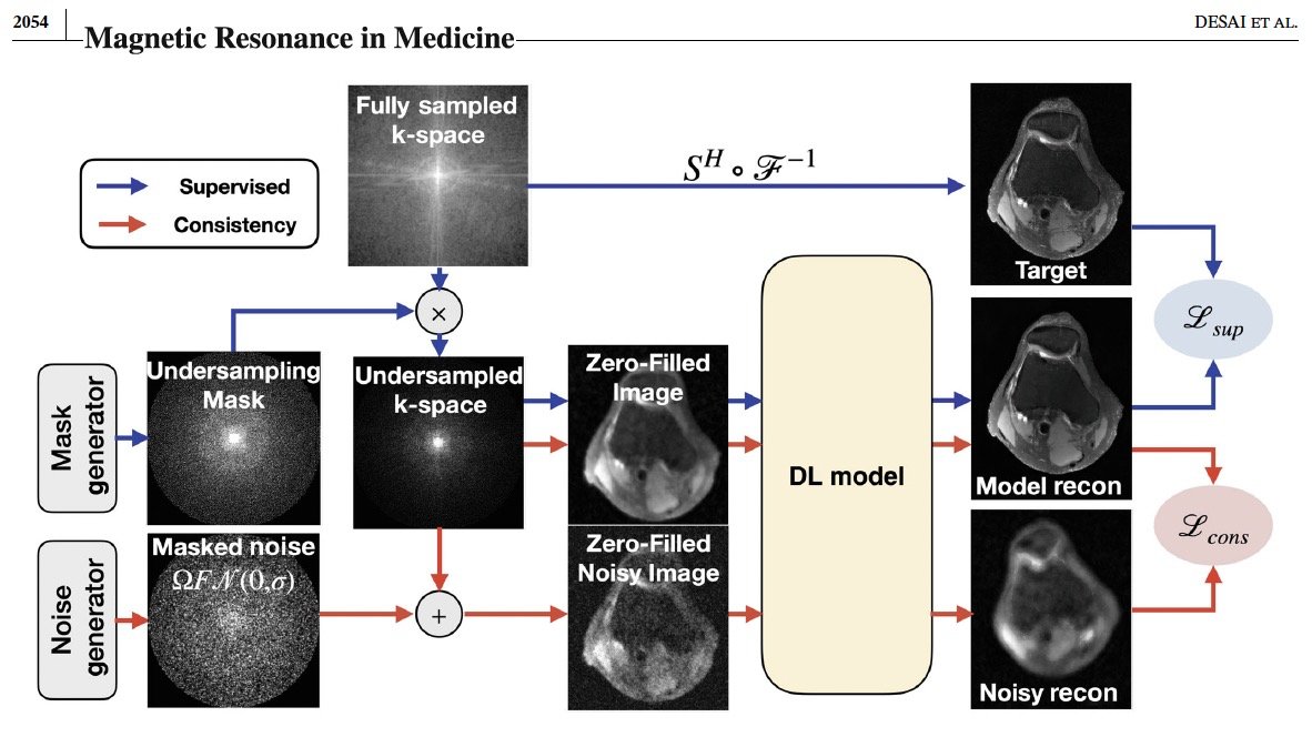 Noise2Recon, an excellent approach to variable SNR during reconstruction! Worth reading. Paper 📜: doi.org/10.1002/mrm.29… Code 🖥️: github.com/ad12/ Excellent work by @jundesai @batuozturkler @chrsandino @DrMarcWillis @mribri999 @HazyResearch @Dr_ASChaudhari et al. 🙏