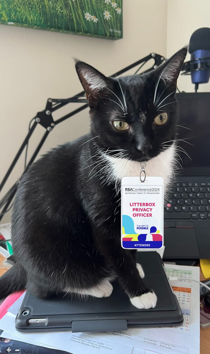 OneRSAC's tweet photo. Have you seen the pets on the electronic kiosks around RSAC? We love seeing the friends waiting for you while you enjoy Conference! Here are some of the furry friends who participated in this year's #PetsofRSAC series from home and got their own badge mock-up! #petsofcyber https://t.co/BYmpCxvZh1