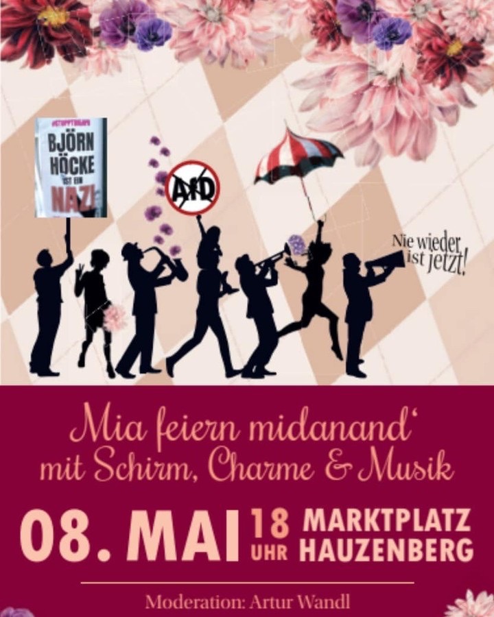 #SaveTheDate #Hauzenburg 08.05.24 ab 18:00 Uhr 

Motto: Mit Schirm, Charme und Musik

Hauzenburg, Marktplatz

#WirSindDieBrandmauer #NieWiederIstJetzt #LautGegenRechts #SeiEinMensch #NoAfD