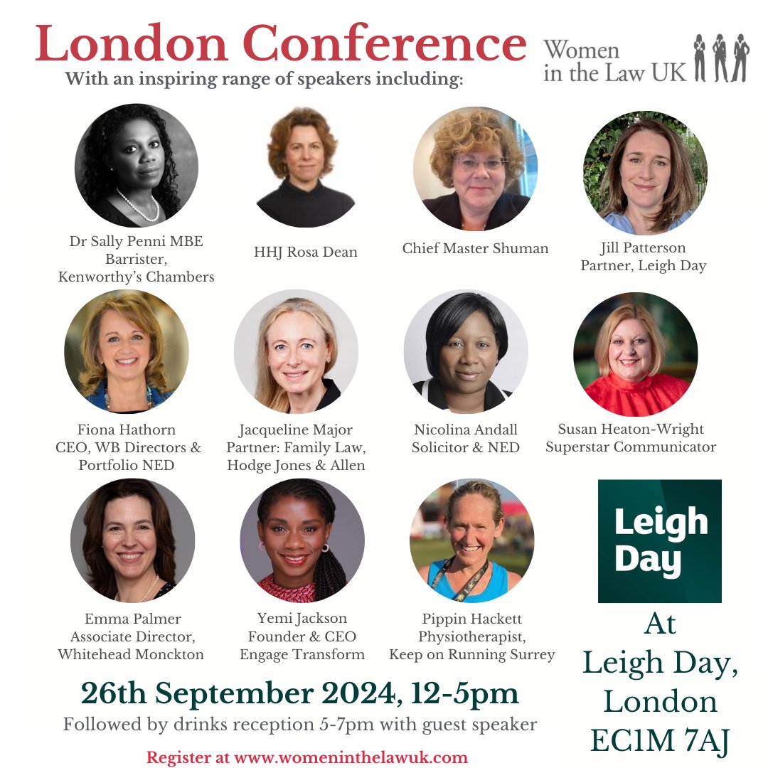 #LONDON CONFERENCE - Join us at @LeighDay_Law on 26th #September for an inspiring afternoon with a great line up of speakers inc HHJ Rosa Dean. We'll be covering additional & alternative #lawcareers & much more.
Book your place at this special event: ow.ly/GexO50RuqBy
#law