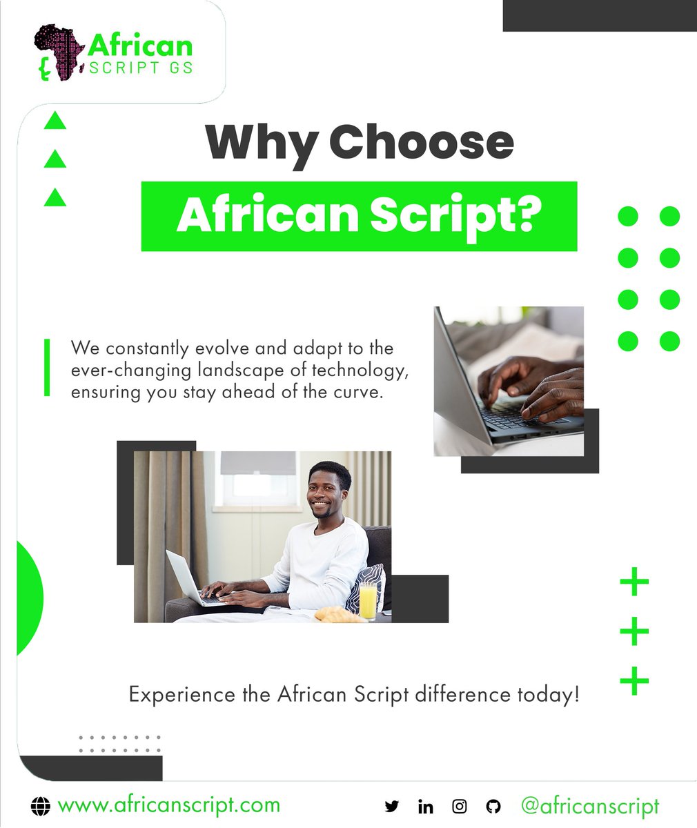 africanscript's tweet image. Why African Script? Because we serve as your gateway to the future. Join us in embracing innovation as we spearhead the journey through the ever-evolving realm of technology, ensuring you stay ahead of the game.

#InnovationLeaders #FuturisticSolutions #StayAhead #africanscript