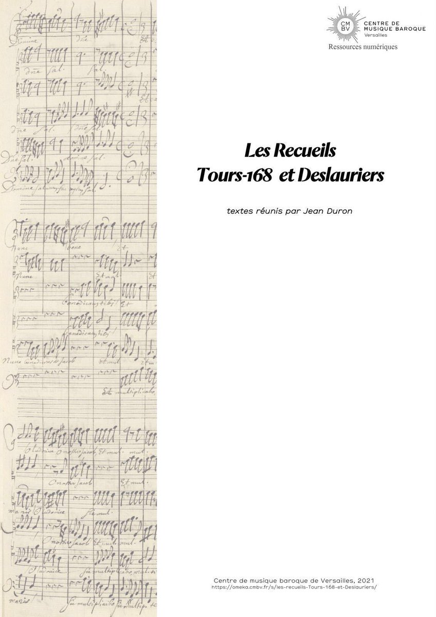 Découvrez l'édition musicale numérique des 2 principaux manuscrits de musique religieuse 🇫🇷 de la 1ère 1/2 du XXVIIe s. : le manuscrit « 𝗗𝗲𝘀𝗹𝗮𝘂𝗿𝗶𝗲𝗿𝘀 » & le manuscrit « 𝗧𝗼𝘂𝗿𝘀-𝟭𝟲𝟴» avant le Jeudi musical du 16/05 omeka.cmbv.fr/s/les-recueils… cmbv.fr/fr/evenements/…