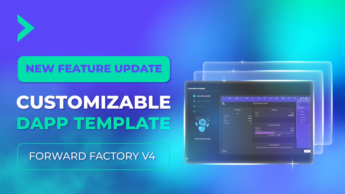 Forward Factory V4 brings you new features. ⚙️ Today, we’re introducing Customizable dApp Templates. Personalize dApp templates by adjusting layouts, styles, and functionalities to suit your project's needs. Enjoy enhanced flexibility with the new 'Save as Draft' feature,…