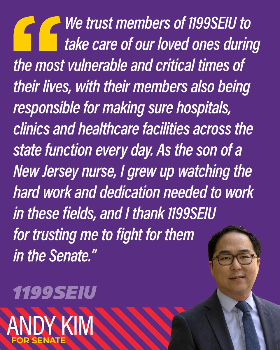 🌟1199ers are proud to endorse Representative Andy Kim for Senator!🌟 @AndyKimNJ has been a champion for our seniors and families, fighting to make healthcare more affordable and accessible for all. #NationalNursesWeek #WeCareForNJ #UnionsForAll