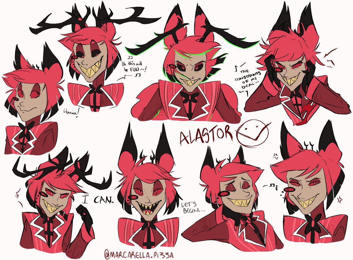 MarcarellaPizza's tweet photo. I like the challenge of drawing facial expressions with limitations to what I can change, so #alastor was a fun exercise! Never have I stared at red for so long lmao
 #HazbinHotelAlastor #HazbinHotel #HazbinHotelFanart https://t.co/URdEgvYa8Y