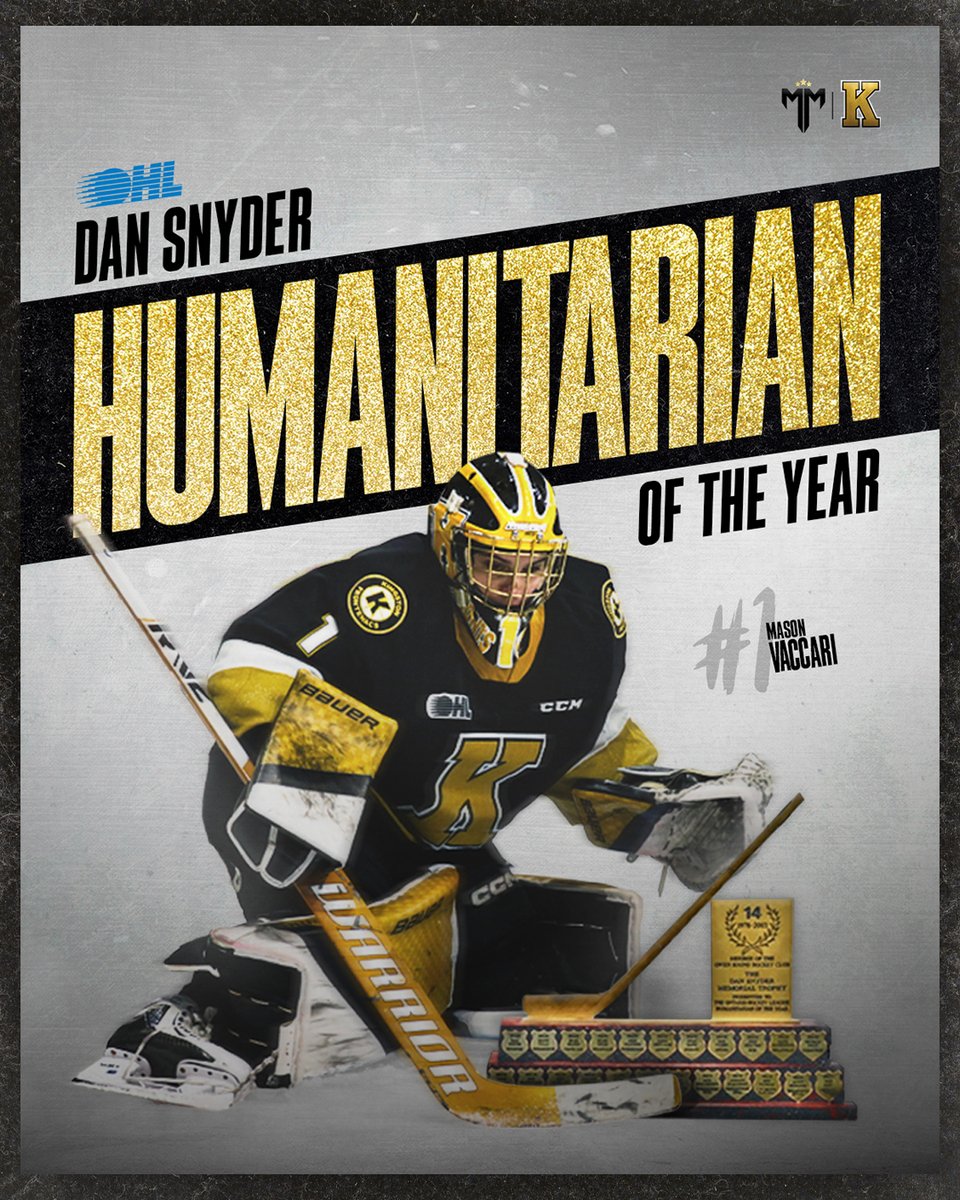 VACS IS HUMANITARIAN OF THE YEAR! 👏 For his season long efforts to raising money for the Pediatric Wing and Kingston Health Sciences Centre at Kingston General Hospital, Mason Vaccari has been awarded the Dan Snyder Memorial Trophy as the OHL Humanitarian of the Year!…