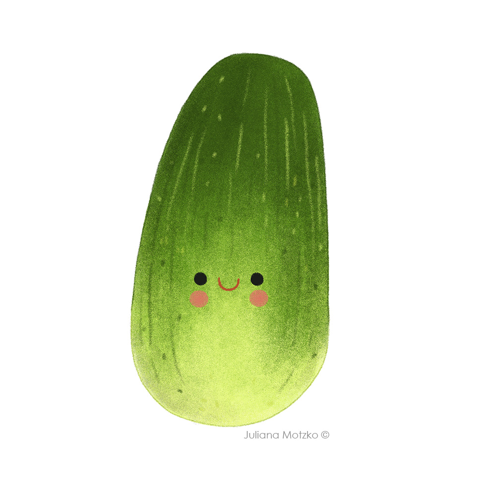 Cucumber or Pepino (in Brazil).🥒
Another cute vegetable for a personal project.

#cucumber #pepino #VegetableGarden #Food #CuteVegetables #Vegetables #Cute #CharacterDesign #kidlitart #kidlitartist #childrenillustration #illustration #illustrator #JulianaMotzko