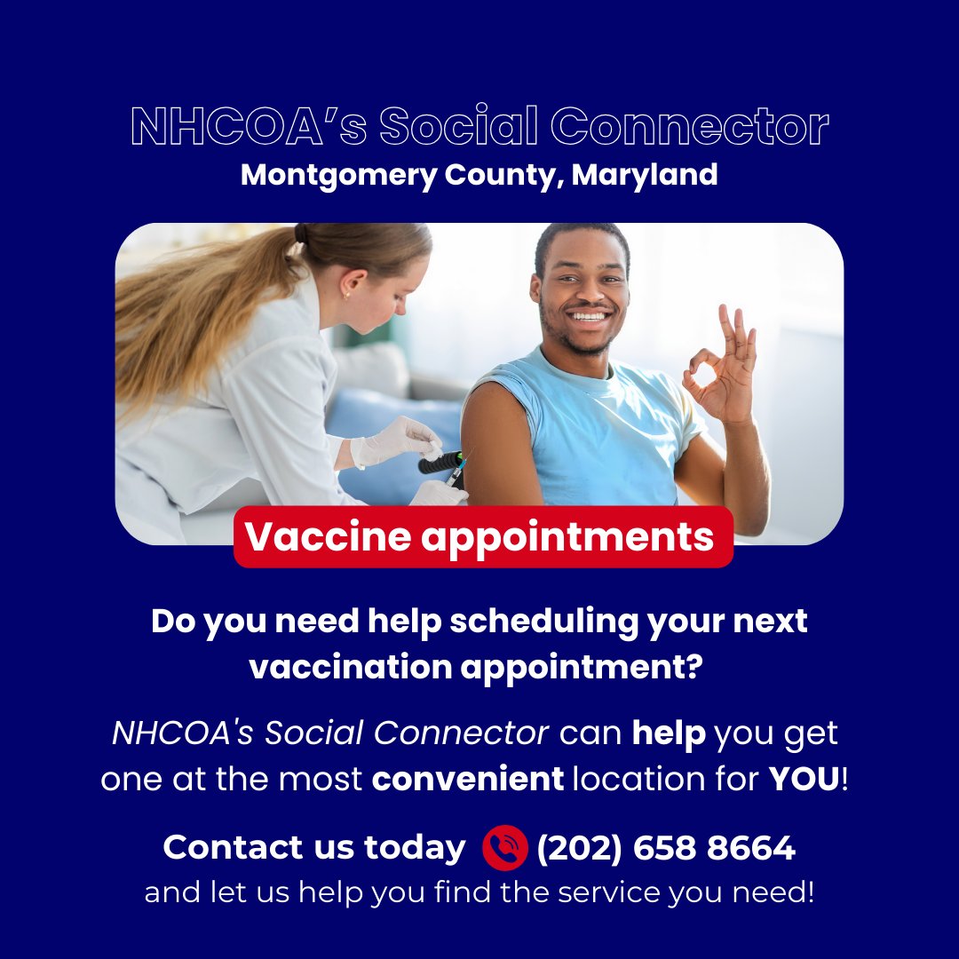 Whether you need a COVID-19 vaccine, flu shot, or a booster for yourself or your loved ones, we're here to assist you every step of the way! If you live in the Montgomery County, Maryland area, our Social Connector program has got you covered. Call us at (202) 658-8664, and let…