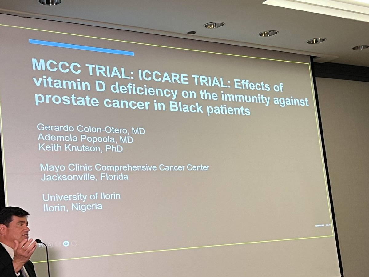 Ongoing: @iCCaRE4BlackMen Science of Survivorship is 🔥🔥🔥 . @MayoCancerCare Dr. Colon (@iCCaRE4BlackMen MPI) providing #prostatecancer clinical research update. His #iCCaRe study focuses on Vit D & Prostate Cancer #ClinicalTrials in US & #Nigeria .