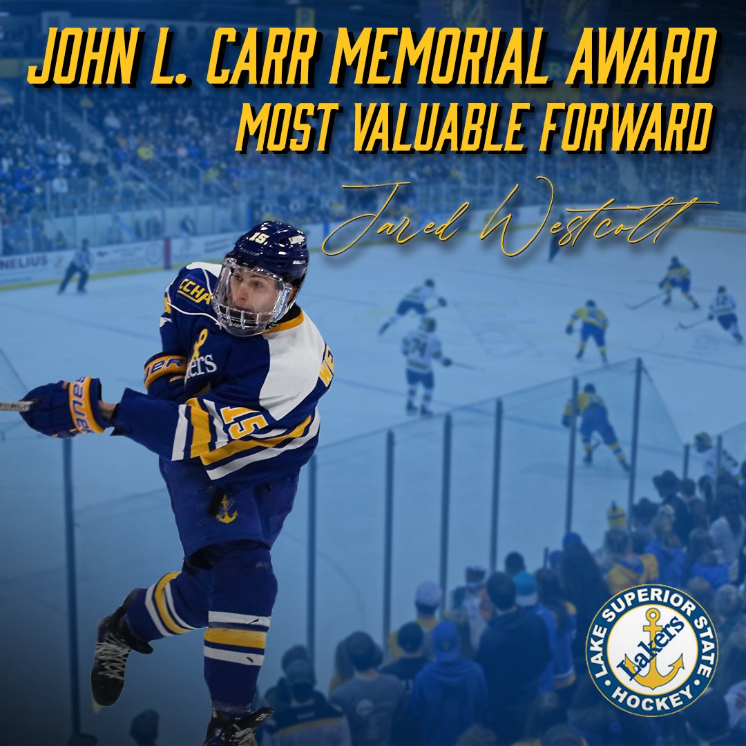 Congratulations to @jwesty_15  for receiving the John L. Carr Memorial Award as our Most Valuable Forward!!!

Westcott led the CCHA in points, was named First Team All-CCHA, CCHA Forward of the Week (x2), CCHA Forward of the Month (x2), and Co-HCA National Player of the Month.