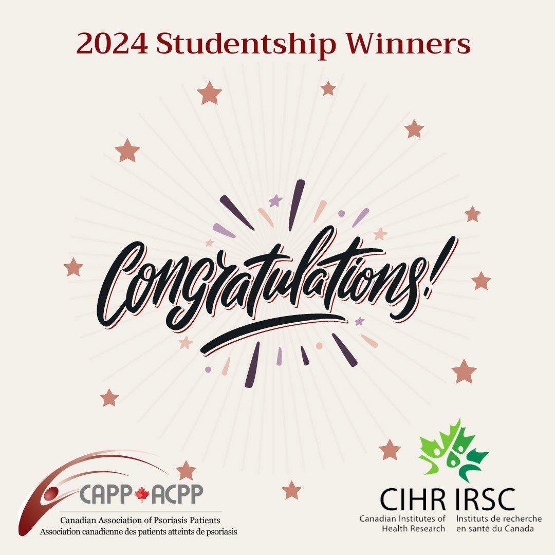 Congratulations to our 2024 Winners of the @CIHR_IMHA Studentships in Psoriatic Research.  Find out more about these exciting projects. ow.ly/qHKr50RyP95