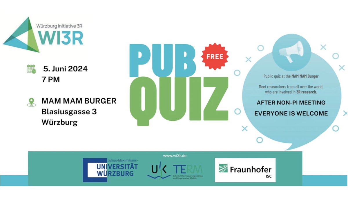 Don't miss out the Young Scientist session at our WI3R #Symposium and join the pub quiz! #3R #InVitroModels #Biofabrication #Bioprinting