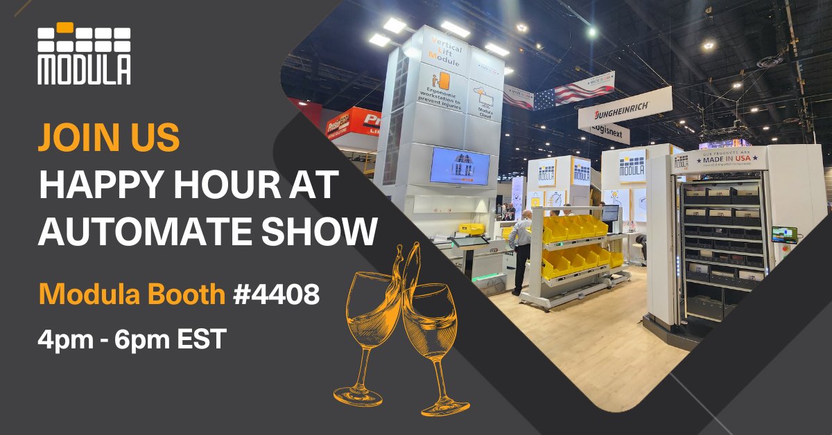 If you are in Chicago at the Automate Show in McCormick Place, stop by Booth #4408 and join Modula USA for a #happyhour reception from 4pm - 6pm CST. Meet our team and get a personalized demo with our #automatedsolutions, from our #VLMs, #horizontalcaoursels, to our…