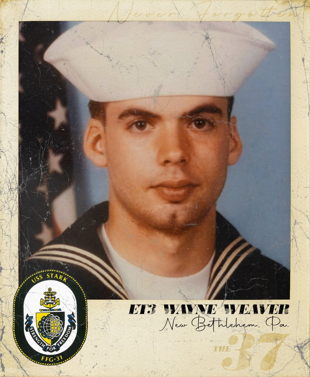 NS_Mayport's tweet photo. 37 years ago, 37 Sailors tragically killed.
USS Stark (FFG 31) - May 17, 1987
11 days from today, Naval Station Mayport will hold its annual memorial service on May 17th to honor our fallen STARK Shipmates.
Today we remember ET3 Wayne Weaver from New Bethlehem, Pa.
#USSStark https://t.co/m7HC6tacMs