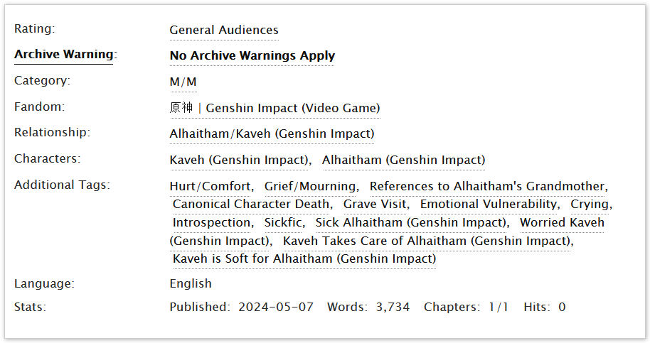 skyspider__'s tweet photo. My #kavetham fic for #miserykavetham2024 in the @pairidaeza__ server. Alhaitham-centric emotional hurt/comfort + sickfic, from Kaveh's POV. 

AO3 Link: https://t.co/0SURNMHluy https://t.co/ve9LHyq1QB
