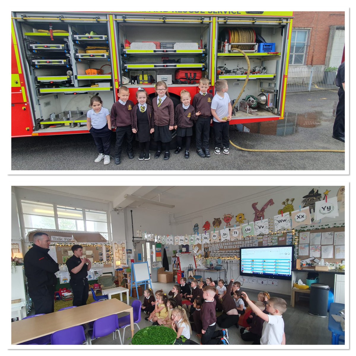 Primary 1 and 2 had a great morning when <a href="/fireclydebank1/">Clydebank Community Fire Station</a> visited them as part of their People who help us project.  They got to go in the fire engine, spray the hose, try on the uniform and asked great questions.  Thank you to all at Clydebank Fire Station.
