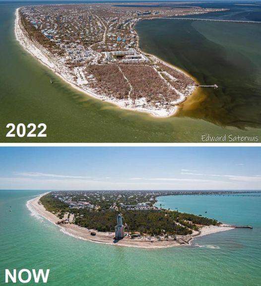 I live in Fort Myers area, here is a picture of Sanibel Island right after Hurricane Ian and now.