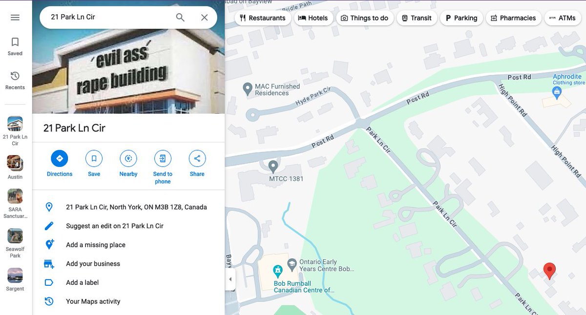 Drake's address in Google Maps