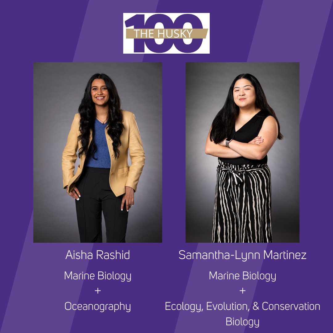 👏Congrats to 2 @UW Marine Biology undergrads named as part of the 2024 #Husky100.

We spoke to Aisha Rashid & Samantha-Lynn Martinez about what this means to them, the importance of outreach in #oceanscience, plus some words of wisdom for other students.

marinebiology.uw.edu/2024/05/06/cel…