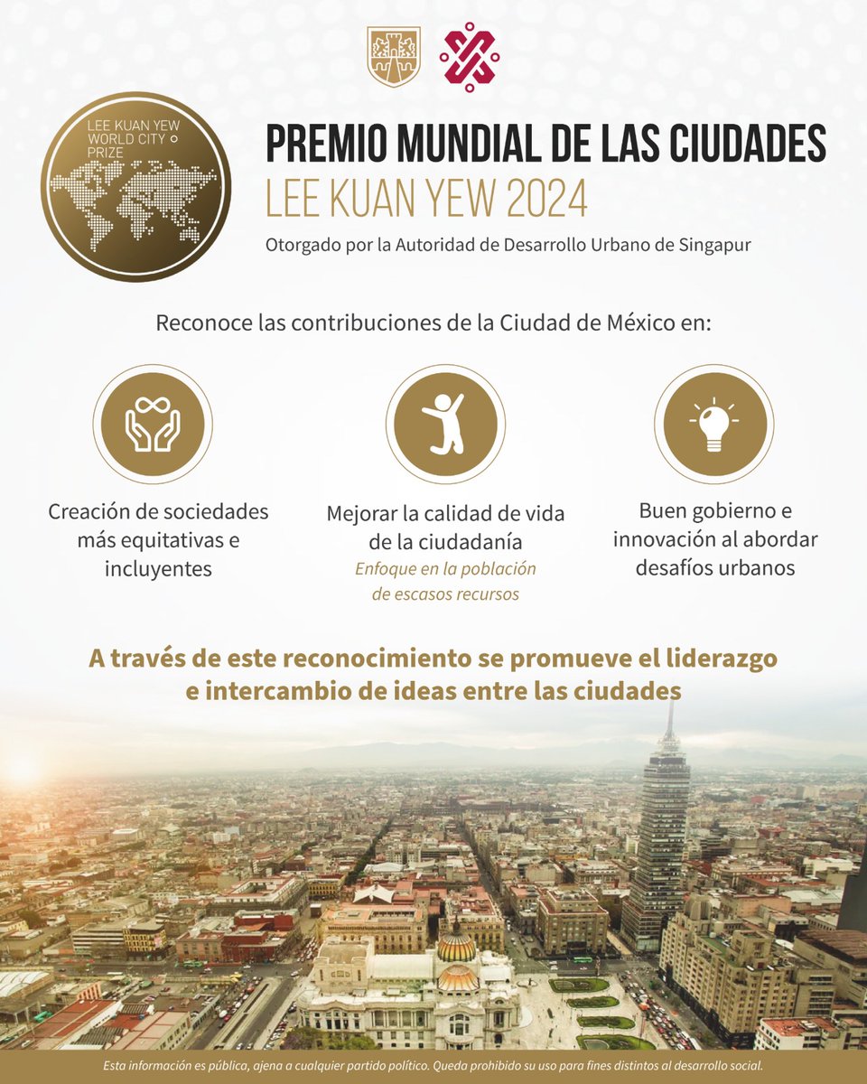 El Lee Kuan Yew World City Prize, reconoce a las ciudades por su innovación para abordar desafíos urbanos y generar beneficios sociales, económicos y ambientales de manera integral ✨ ¿Sabías que a la Ciudad de México le fue otorgado dicho galardón este año? #PremioLeeKuanYewCDMX
