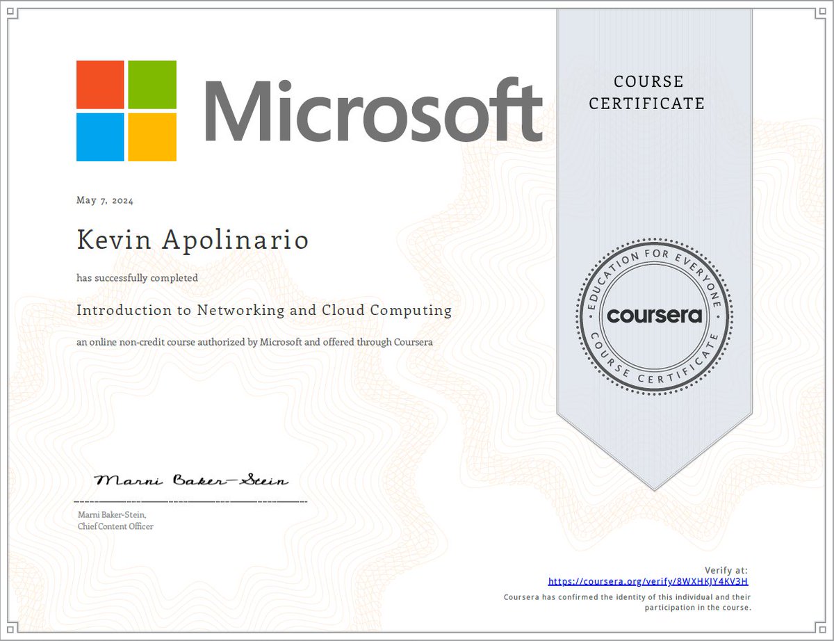 Another module down, 7 more to go.

I appreciate Coursera making this course. Learned a lot about Microsoft Sentinel, Microsoft Defender, networking fundamentals, etc.

#itsupport #itsupportspecialist #helpdesk #servicedesk #cybersecurity #cybersec #careers #systemadmin