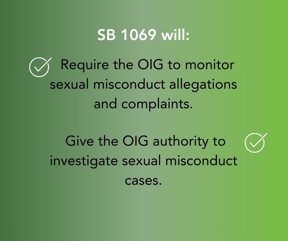 #SB1069 will increase safety for incarcerated survivors by establishing oversight of CDCR’s sexual assault investigations. @SenatorMenjivar #SupportSB1069