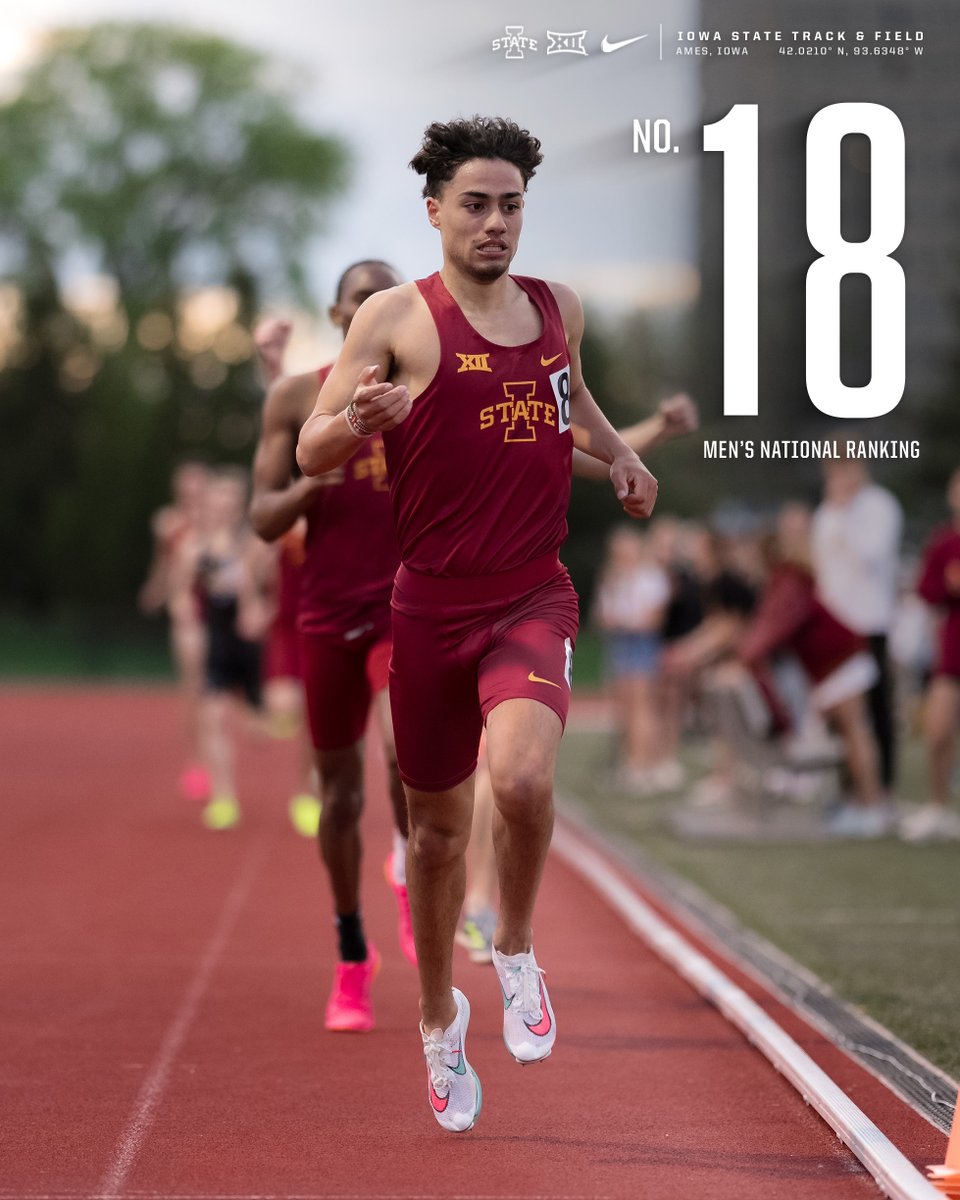 No. 18. The highest @USTFCCCA ranking for the Iowa State men this late into the season since 2021. #CycloneSZN