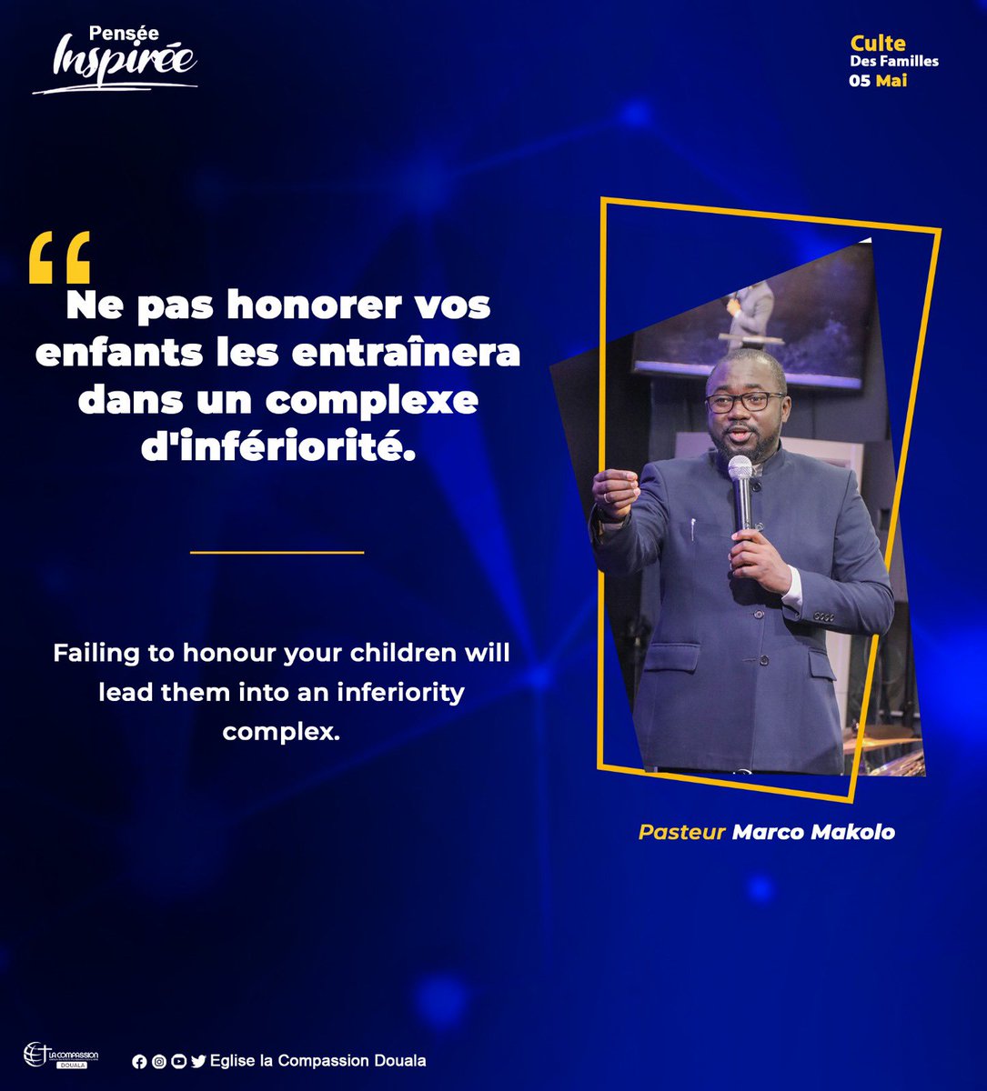CompassionDla's tweet photo. Quelques pensées inspirées de notre culte dominical du Dimanche 05 Mai 2024
Thème : Les Besoins Fondamentaux des Enfants
Orateur : Pasteur Marco Makolo
Lien du Culte : https://t.co/oTeZHNMirz
#CompassionDouala #CulteDominical https://t.co/9BTCYpe3LU