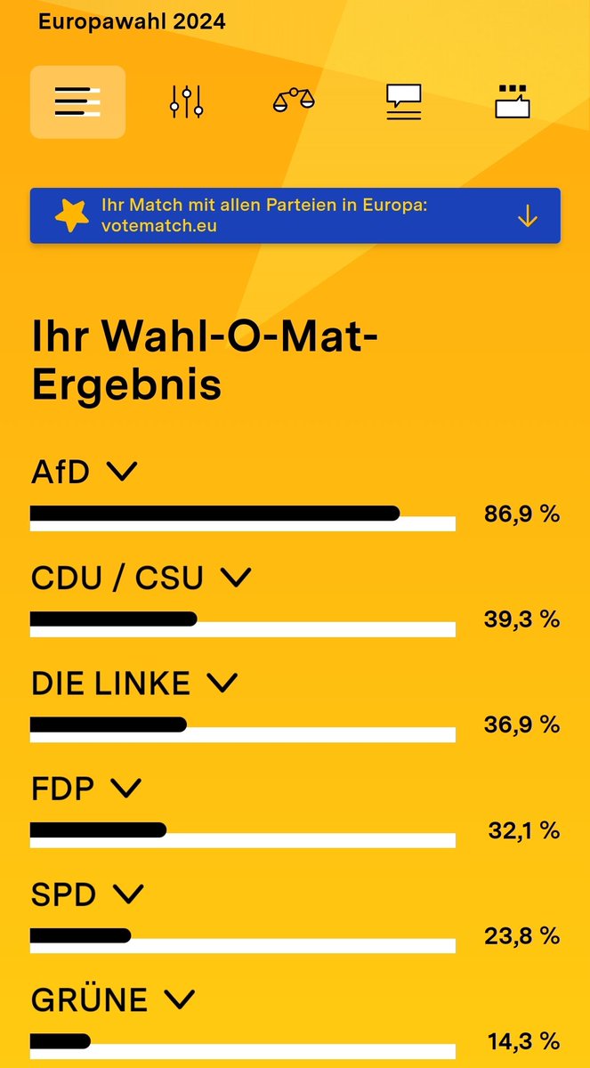 8sameIn's tweet image. Der #Wahlomat ist eine coole Sache 😄. #nurnochAfD empfiehlt er mir 😎
