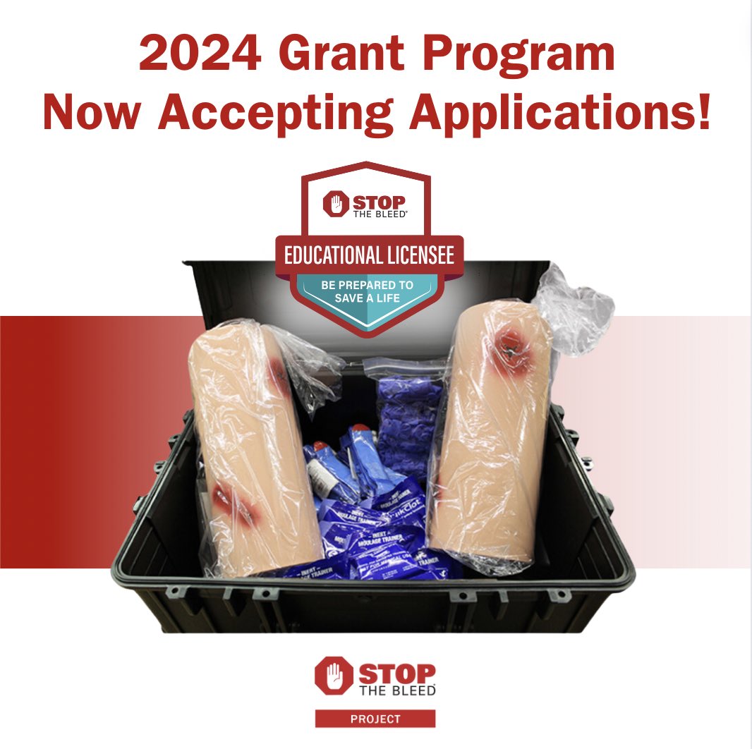 The STOP THE BLEED® Project Grant Program is NOW OPEN and officially accepting applications! In order to apply, you must have an Educational License with @Stopthebleedcoa or have sent in an application for a license. *U.S. only!* #stopthebleed #savealife #preparedness
