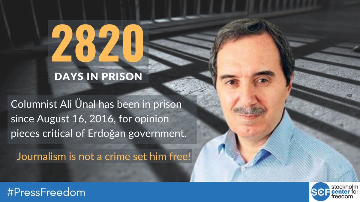 Columnist Ali Ünal has been in prison since August 16, 2016, for opinion pieces critical of Erdoğan government. #JournalismIsNotACrime set him free!
#FreeAliUnal #StandUp4HumanRights