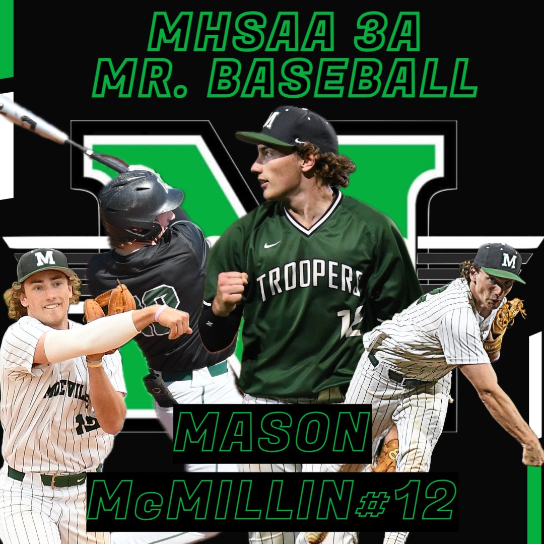 For the first time since 2017, MHSAA’s Mr. Baseball resides in Mooreville! ⚾️ Congratulations, @MasonMcmillin2 🌟 (1/2)