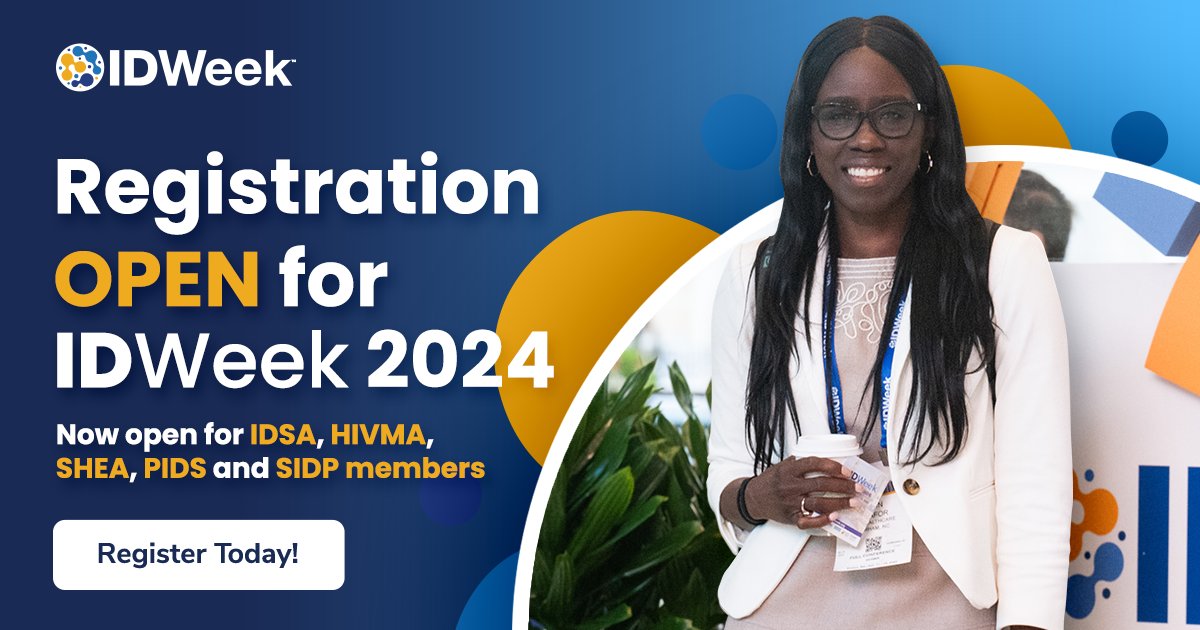 📣 #IDWeek2024 registration is now OPEN for IDSA, HIVMA, SIDP, SHEA and PIDS members! Join us Oct. 16-19, in our sunniest, most entertaining location yet: Los Angeles, CA!☀️ Register: bit.ly/3QzRsjn