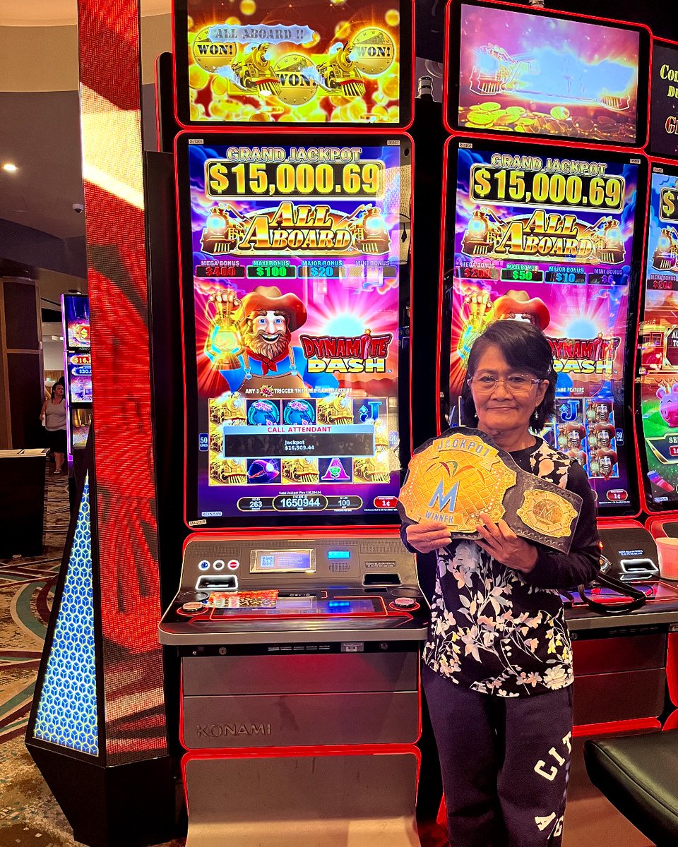 🚂 Choo, Choo! 🚂 Congratulations to our Jackpot Champion, Virginia! She won $16,509.44 on All Aboard by Konami! 🤑💰🏆🎉 🎰 Denom: 1¢ Winning Bet: $1 Max Bet: $5 #morongo #casino #slots #jackpot
