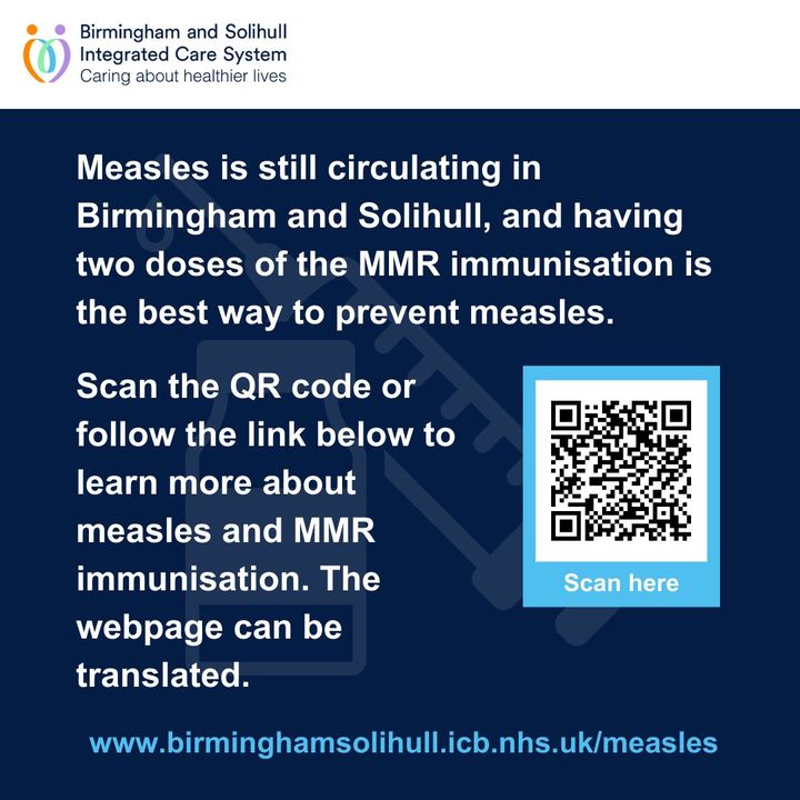 Measles is not just a childhood disease. It can cause serious long-term health problems at any age. 📲 For protection against measles, contact your GP practice to get your MMR immunisations for you and your family. ➡️ Find more information: bit.ly/46QPPn1 #BrumHour