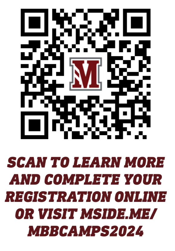 We are excited to host our Youth Camp next month. Please register using the QR Code or visit mside.me/mbbcamps2024 to reserve your spot! #RollStangs