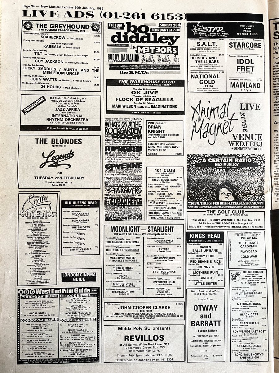 Live ads, New Musical Express, 30 January 1982.