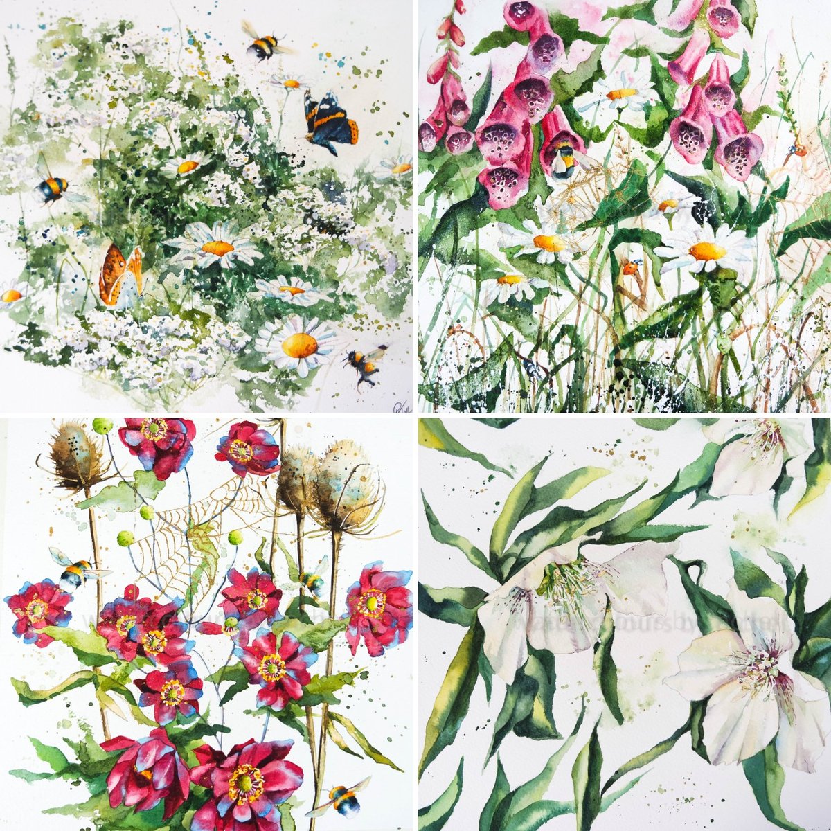 My new card set is available on my website .. watercoloursbyrachel.co.uk #cards #buyart #artcards #watercolours #Devon #flowers #beesofinstagram🐝 #Bees #inspiration #seasons #Devon #watercolourpainting