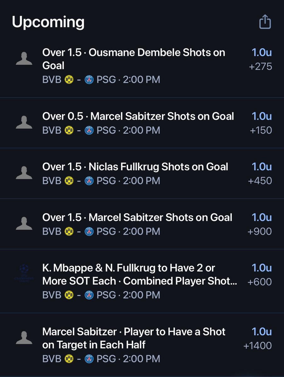 iGottaBigPick's tweet photo. We get #UCL action today and I just can’t help myself.

10u returns 49.7u.

#PSG is gonna open this thing up today. As they look to push, I’m expecting some dangerous counterattacks by #BVB 

It’s a lot of slips but it’s really 4 people:
Mbappe
Fullkrug
Sabitzer
Dembele

LFG 🗣️😈 https://t.co/kcN1YpCsCw