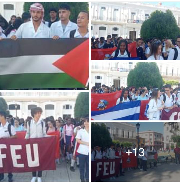 El parque de la Libertad, en Matanzas, fue cómplice del acto de repudio de la @FeuCuba de ese territorio,en apoyo a los estudiantes universitarios estadounidenses y al pueblo de  #Palestina.
#FreePalestine
#UJCdeCuba