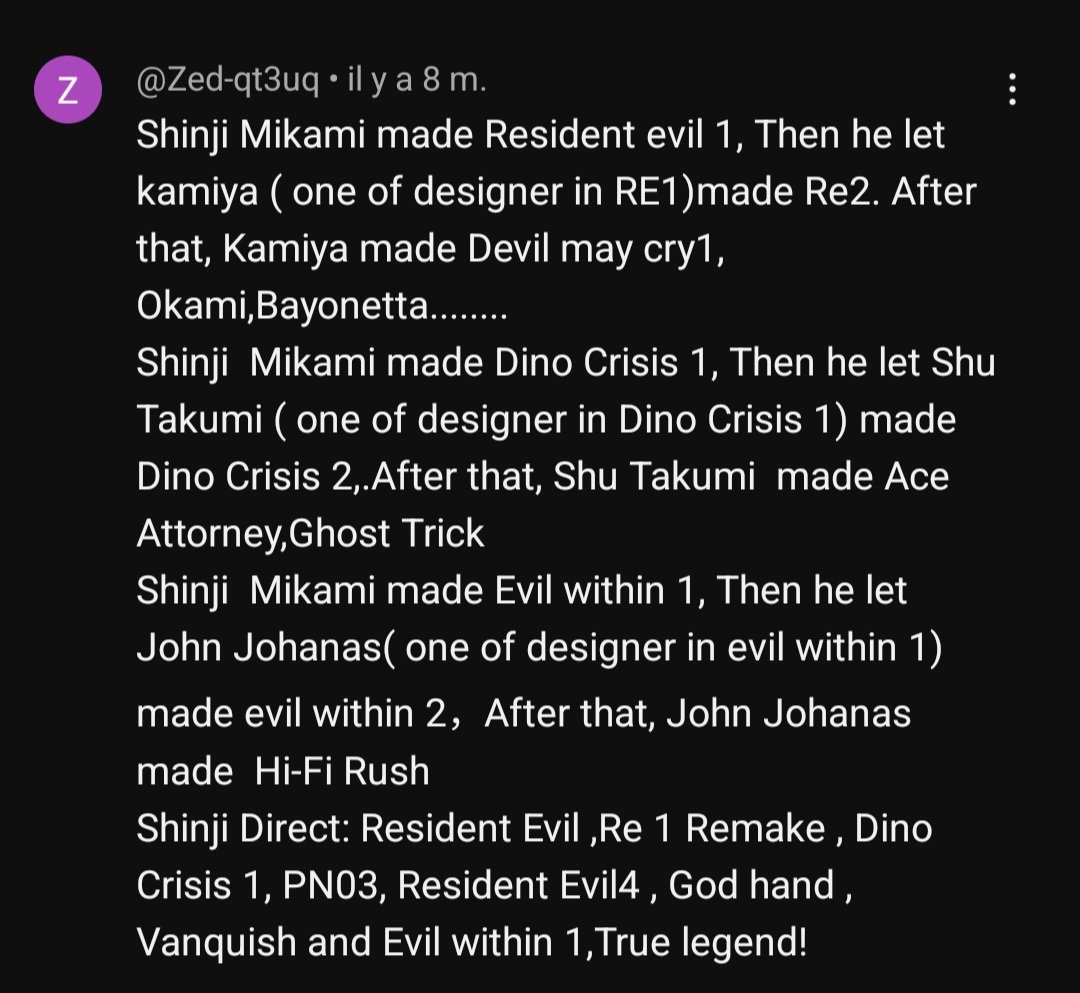 This comment I found on YouTube perfectly sums up why Shinji Mikami is a legend. 
He's not only one of the best videogame creators, he's also a great mentor.