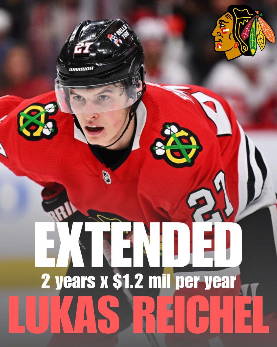 rink_report's tweet photo. Reichel is staying with the Blackhawks.
2 years x $1.2mil for the kid  📝 https://t.co/S0TwSK9ool