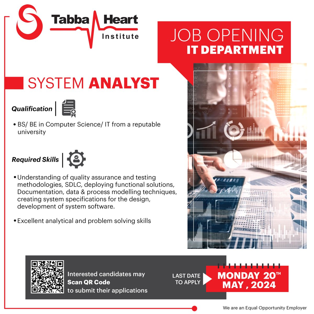 Tabba_Heart's tweet photo. Are you a Computer Science graduate with excellent Analytical Skills? 🖥

We want you to join our team as a System Analyst. 👥

Hurry, last date to apply is Monday 20th May 2024! 🕞

SCAN code below or Contact our HR Department at 021-111844844 Ext: 1334/1335 https://t.co/kCI2cdgg92