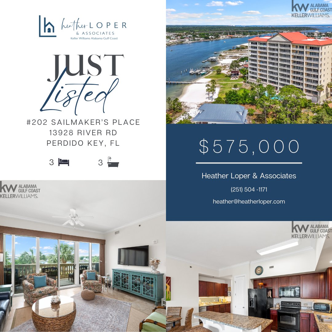 Escape to your waterfront haven! 🌊 This stunning 3-bed, 3-bath condo in Perdido Key, Fl offers breathtaking views and luxurious living. 💫 Priced at $575,000. 💰 

Discover more about this property at bit.ly/sailmakersway. 🏡 

#PerdidoKey #Florida #HeatherLoperAndAssociates