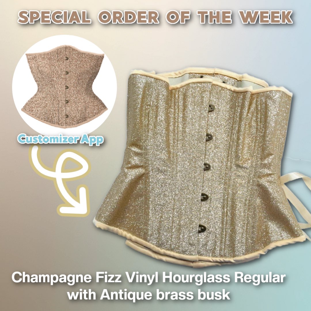 #sootw This Champagne Fizz corset was special ordered by YOU using our customizer app. This is a vinyl fabric covered with glitter but it does not make a mess! Here is the completed corset🧡

Try yours today ✅ timeless-trends.com/collections/sp… 

#HourglassFigure #TightLacing #LaceUp