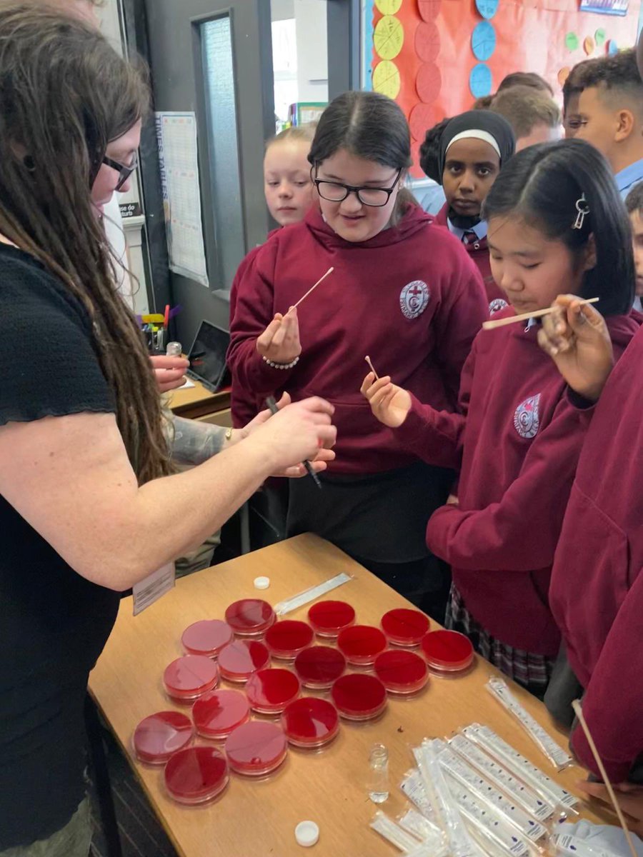 Thanks to @UofGlasgow for visiting today to teach P6 and P7 about #Microbiology and #Parasitology in preparation for their visit to the university lab. Samples were taken around the classroom and they’ll observe the results at the university next week. #WeAreScientists…