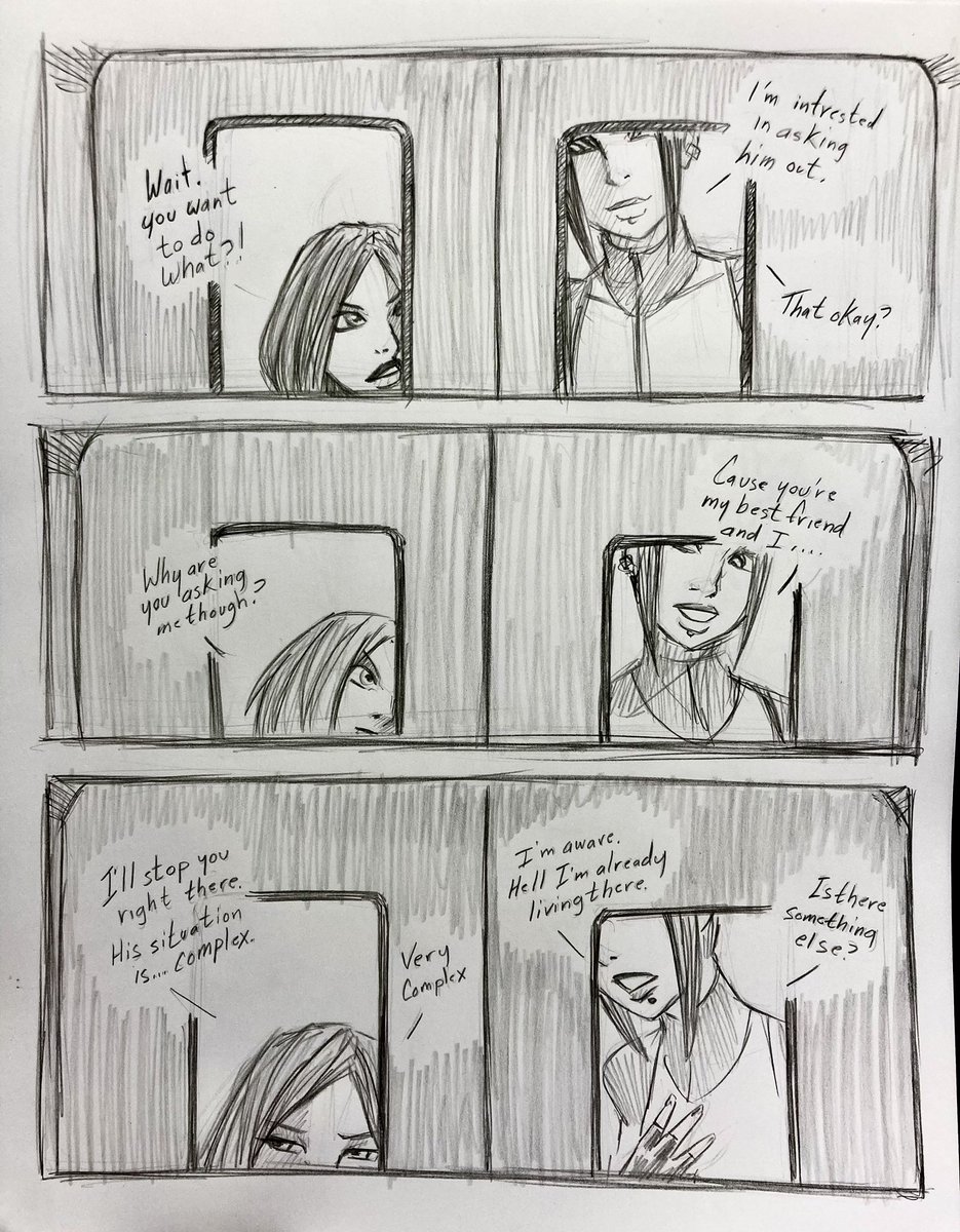 Suuuuuuuper rough comic page layout. Boomer and Kim starting off. #comicpage #sketch #handdrawn 

The quality of my super fast drawings leaves a lot to be desired. :D