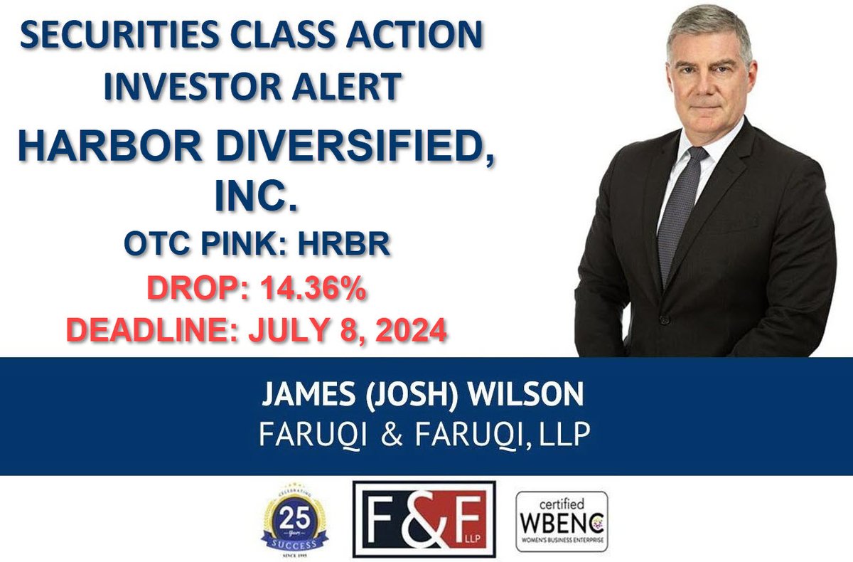 Harbor Diversified, Inc. Class Action Lawsuit $HRBR

Harbor Diversified Deadline: July 8, 2024

Learn More Here: faruqilaw.com/HRBR

#faruqilaw #OTCPink #OTC #Nasdaq #NASDAQListed #stocks #stockmarketnews #StocksInNews #investing