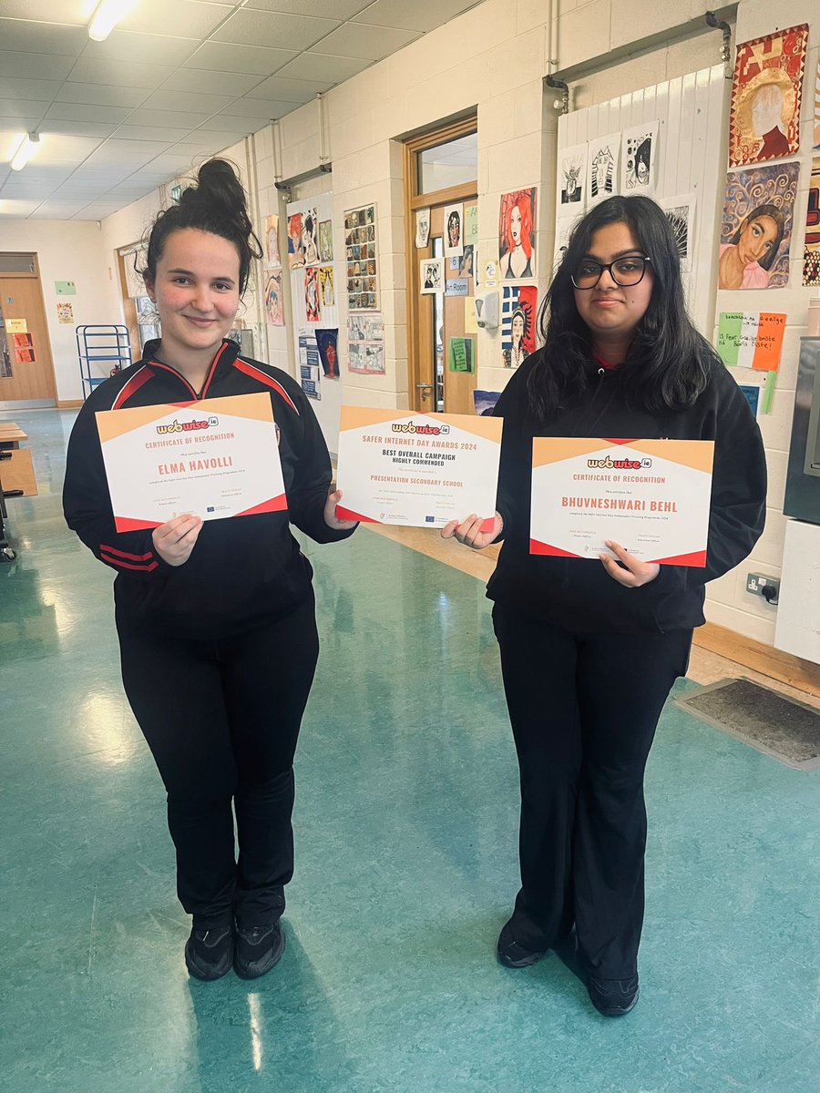 Our TY Safer Internet Ambassadors were delighted to receive their certs in the post from @Webwise_Ireland including a ‘Highly Commended’ in the ‘Best Overall Campaign’ category! #SID @CeistTrust