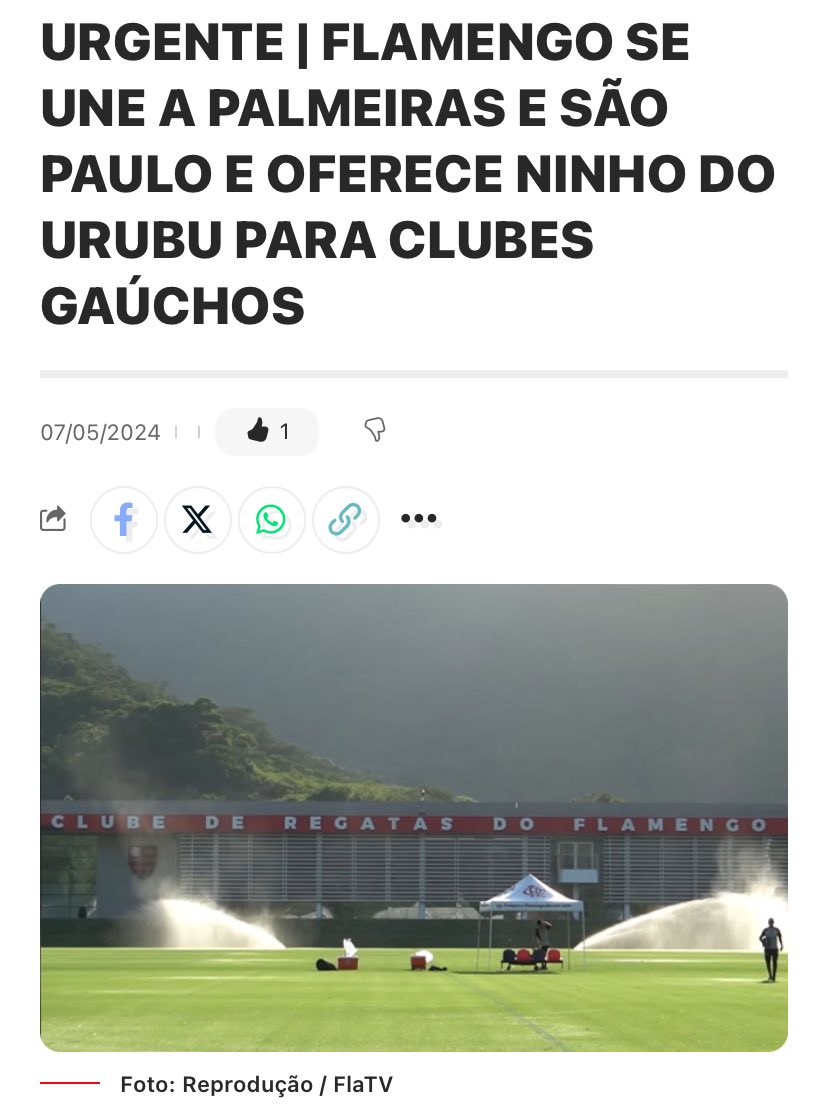 🚧 | Flamengo disponibiliza o CT Ninho do Urubu para Grêmio, Internacional e Juventude. Palmeiras e São Paulo também liberaram os próprios CTs e estádios para o trio gaúcho da Série A do Brasileirão. #colunadofla

👇 Mais detalhes no link:
colunadofla.com/2024/05/urgent…